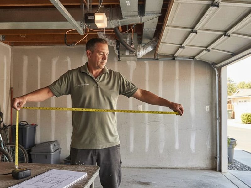 Homeowner measuring the interior of a garage