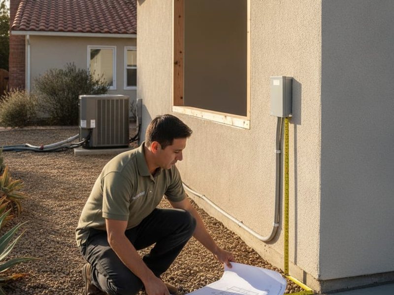 Person reviewing plans beside the exterior of a building